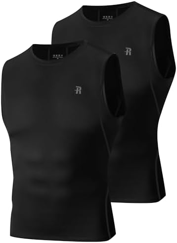 Runhit 2 Pack Men's Compression Shirts Sleeveless Workout Athletic Tank Top Sports Base Layer Undershirt