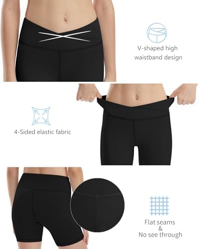 Runhit Girls Volleyball Shorts 5" Youth Spandex Biker Shorts Kids V Cross Waist Compression Dance Athletic Shorts