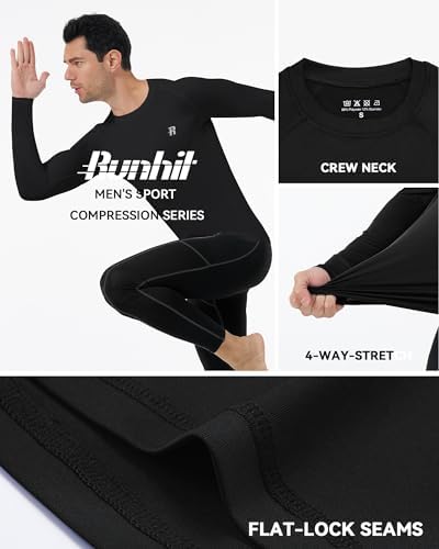 Runhit Long Sleeve Compression Shirts For Men UPF 50+ Men's Compression Shirts Running Athletic Workout Base Layer
