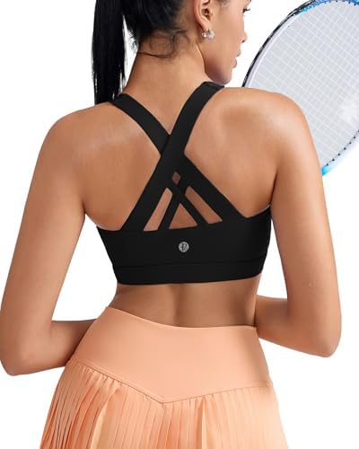 RUNNING GIRL Sports Bra For Women Criss-Cross Back Padded Strappy Sports Bras Medium Support Yoga Bra With Removable Cups