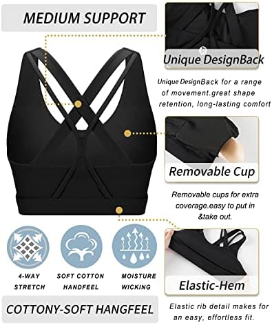 RUNNING GIRL Sports Bra For Women Medium-High Support Criss-Cross Back Strappy Padded Sports Bras Supportive Workout Tops