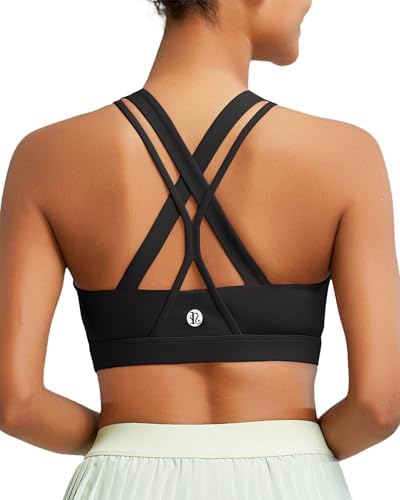 RUNNING GIRL Sports Bra for Women Medium-High Support Criss-Cross Back Strappy Padded Sports Bras Supportive Workout Tops