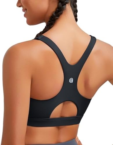 RUNNING GIRL Sports Bras for Women High Support Racerback High Impact Grey Sports Bra Moulded Cup Workout Bra Push up