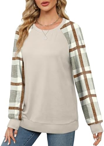 Saloogoe Sweatshirts For Women Crewneck Cable Knit Sleeve Sweaters Lightweight Fashion 2025