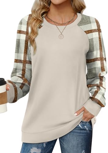 Saloogoe Sweatshirts for Women Crewneck Cable Knit Sleeve Sweaters Lightweight Fashion 2025