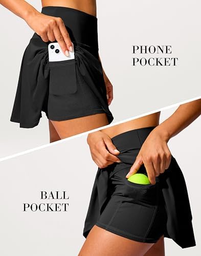 SANTINY 14" Tennis Skirt Golf Skorts With Pockets Tummy Control Shorts Pleated Skirts For Women Athletic Dressy Casual