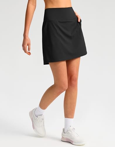 SANTINY 16" Golf Skorts Skirts For Women With 4 Pockets Women's High Waisted Stretchy Tennis Skirt Athletic Skort