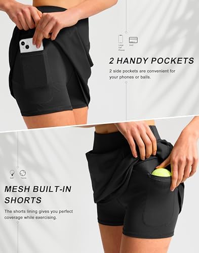 SANTINY 16" Golf Skorts Skirts For Women With 4 Pockets Women's High Waisted Stretchy Tennis Skirt Athletic Skort