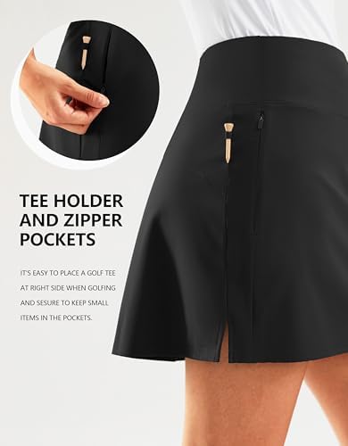 SANTINY 16" Golf Skorts Skirts For Women Zipper Pockets Women's High Waisted Tennis Skirt Athletic Skort