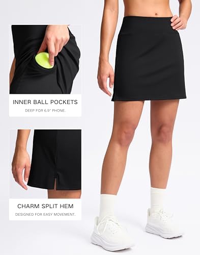 SANTINY 16" Skorts For Women With 2 Pockets High Waisted A Line Pickleball Golf Skort Casual Athletic Tennis Skirt