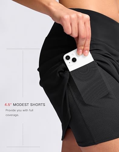 SANTINY 16" Skorts For Women With 2 Pockets High Waisted A Line Pickleball Golf Skort Casual Athletic Tennis Skirt