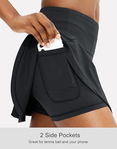 SANTINY Pleated Tennis Skirt For Women With 4 Pockets Women's High Waisted Athletic Golf Skorts Skirts For Running Casual