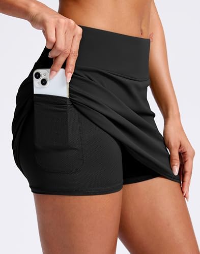 SANTINY Skorts For Women With Pockets High Waisted Golf Skirts With Shorts A Line Athletic Tennis Skirt For Casual Pickleball