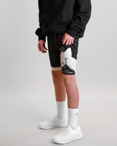 SAVD Christian Performance Shorts - Youth/Kids Gym & Sport Shorts With Pockets & Compression Liner Bible Verse Activewear