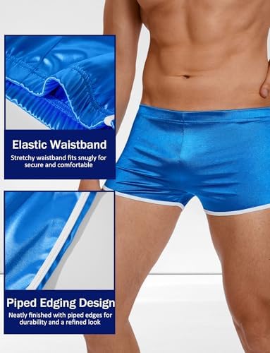 SEAUR Men's Glossy Shorts Silky Smooth Boxer Briefs Stretch-Fit Tight Jogging Swimming Trunks