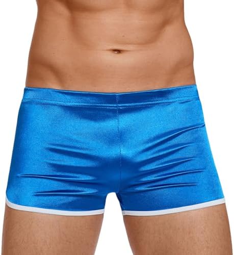 SEAUR Men's Glossy Shorts Silky Smooth Boxer Briefs Stretch-Fit Tight Jogging Swimming Trunks
