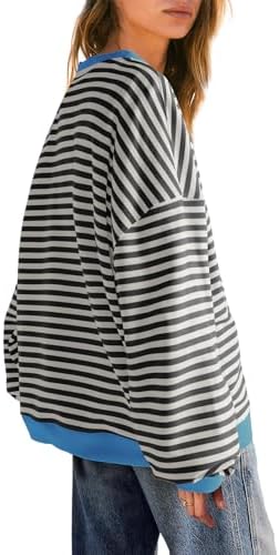 SENSERISE Womens Oversized Classic Striped Crewneck Sweatshirts Long Sleeve Color Block Shirts Casual Tops