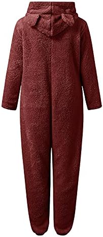 Sherpa Jumpsuit Women Women's Fuzzy Pajamas Long Sleeve Adult Cat Onesie Pajamas Winter Rompers Sleepwear