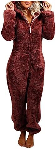 Sherpa Jumpsuit Women Women's Fuzzy Pajamas Long Sleeve Adult Cat Onesie Pajamas Winter Rompers Sleepwear