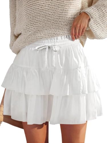 Shorts for Women Ruffled Tiered Pleated Mini Skirts Boho High Waist Flowy Comfy Tennis Golf Skorts