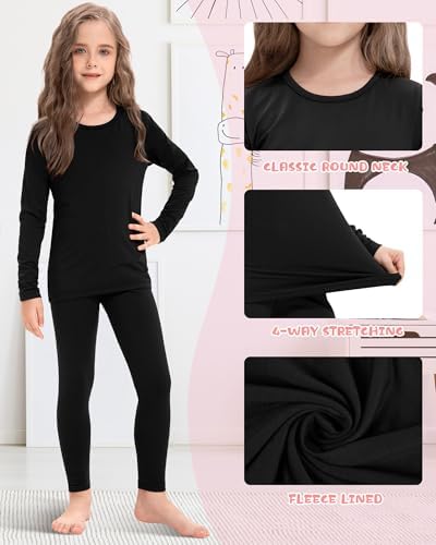 Silkfly 2 Pack Girls Thermal Underwear Set Fleece Lined Thermals Top And Bottom Base Layer For Girls Winter