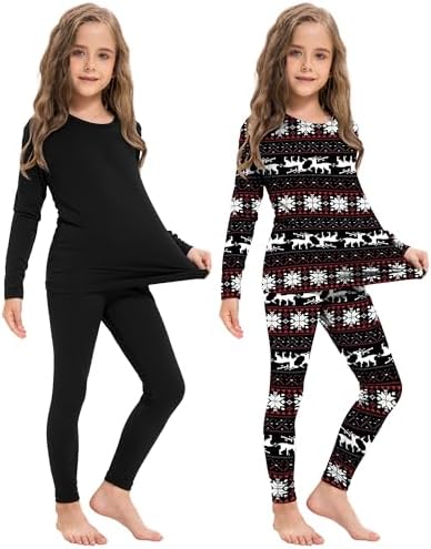 Silkfly 2 Pack Girls Thermal Underwear Set Fleece Lined Thermals Top and Bottom Base Layer for Girls Winter