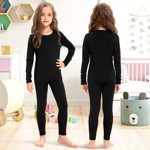 Silkfly 5 Set Girls Thermal Underwear Set Fleece Lined Long Winter Underwear Kids Base Layer Thermal Top Bottom Warm