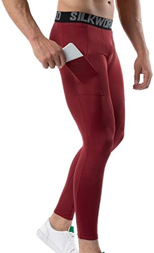 SILKWORLD Men's 1~3 Pack Compression Pants Pockets Cool Dry Gym Leggings Baselayer Running Tights