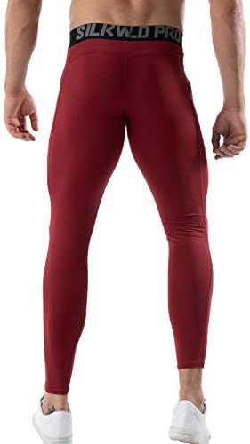 SILKWORLD Men's 1~3 Pack Compression Pants Pockets Cool Dry Gym Leggings Baselayer Running Tights