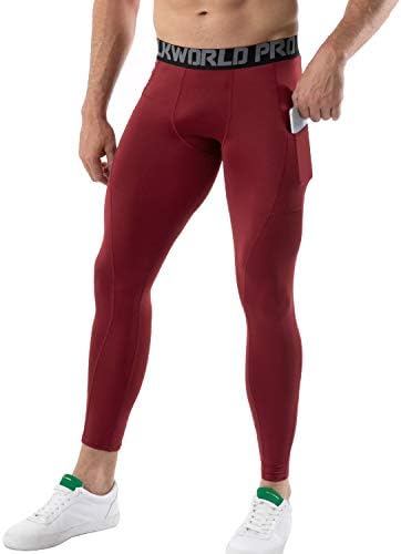 SILKWORLD Men's 1~3 Pack Compression Pants Pockets Cool Dry Gym Leggings Baselayer Running Tights