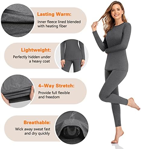 SIMIYA 2 Pack Thermal Underwear For Women Long Johns Winter Warm Fleece Lined Base Layer Set Cold Weather Top And Bottom