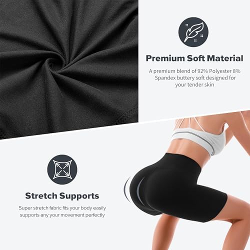 SINOPHANT High Waisted Women Biker Shorts - 6” Buttery Soft Elastic Tummy Control Shorts For Gym Yoga Workout