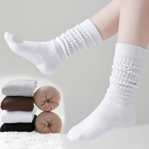Slouch Socks Girls Cushioned Chunky Stacked Boot Socks Soft Knit Warm Long Knee High Socks Scrunch Kids