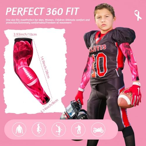 SNOWSTAR Sports Pink Ribbon Breast Cancer Awareness Arm Sleeve Compression Fit No Slip Football Flames
