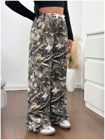 SOLY HUX Girl's Camo Wide Leg Pants Drawstring Waist Baggy Sweatpants With Pocket