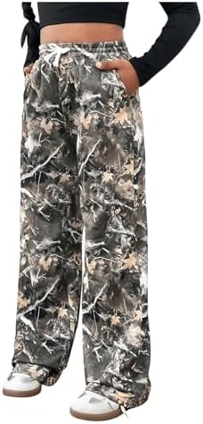 SOLY HUX Girl's Camo Wide Leg Pants Drawstring Waist Baggy Sweatpants With Pocket