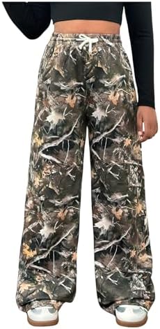 SOLY HUX Girl's Camo Wide Leg Pants Drawstring Waist Baggy Sweatpants with Pocket