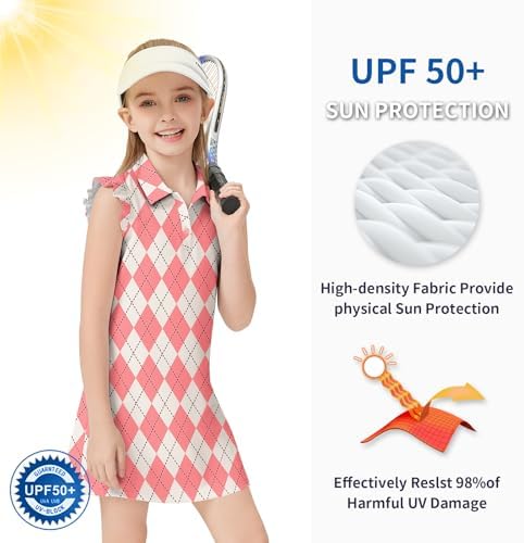 Soneven Girls Sleeveless Tennis Dress Kids Ruffle Golf Dress School Sports Athletic Dresses Outfit With Shorts Pockets