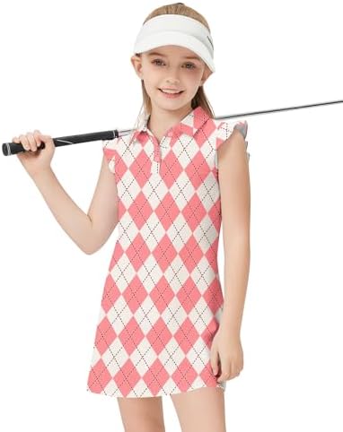 Soneven Girls Sleeveless Tennis Dress Kids Ruffle Golf Dress School Sports Athletic Dresses Outfit with Shorts Pockets