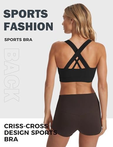 Sports Bras For Women Criss Cross Back Medium Support Bras For Large Bust Strappy Yoga Workout Bra With Pads