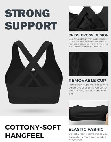 Sports Bras For Women Criss Cross Back Medium Support Bras For Large Bust Strappy Yoga Workout Bra With Pads