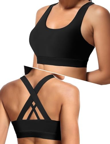 Sports Bras for Women Criss Cross Back Medium Support Bras for Large Bust Strappy Yoga Workout Bra with Pads