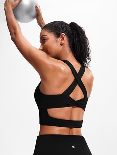 Sports Bras For Women Criss-Cross Back Padded Workout Tank Tops Medium Support Crop Tops For Women