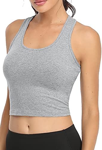 Sports Crop Tank Tops For Women Cropped Workout Tops Racerback Running Yoga Tanks Cotton Sleeveless Gym Shirts 3 Pack