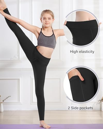 Stelle Girls' Athletic Leggings Kids Dance Running Yoga Pants Workout Active Dance Tights With Pockets