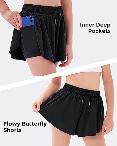 Stelle Girls Flowy Shorts With Pockets Athletic Running Skirt High Waist Butterfly 2 In 1 Sports Short 5-16 Years