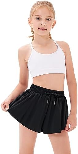 Stelle Girls Flowy Shorts with Pockets Athletic Running Skirt High Waist Butterfly 2 in 1 Sports Short 5-16 Years