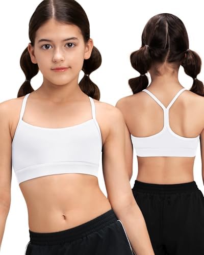Stelle Girls Sports Bra Training Bra Spaghetti Strap Y Back Bra Yoga Crop Top for Teens Kids