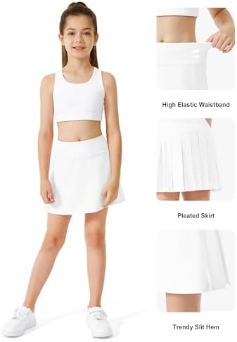 Stelle Girls Tennis Skirts With Inner Shorts Pockets Golf Skirts Athletic Running Workout Pleated Skort 5-15Years
