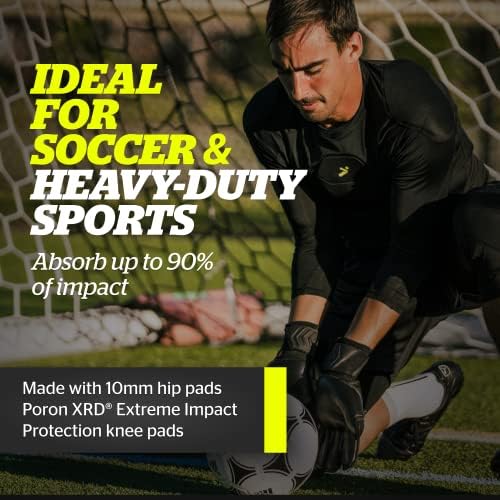 Storelli BodyShield 3/4 Goalkeeper Leggings 2 High-Impact Protection Sweat-Wicking UV-Resistant Athletic Bottoms For Soccer & Heavy-Duty Sports Black Small